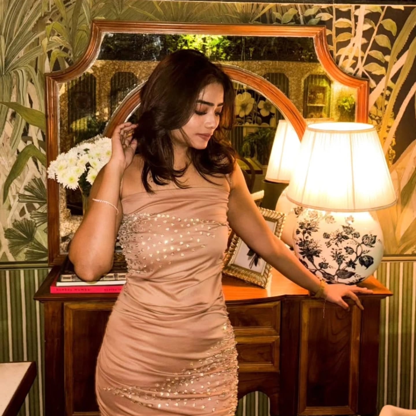 Crystal Hour Nude Ruched Bodycon Dress